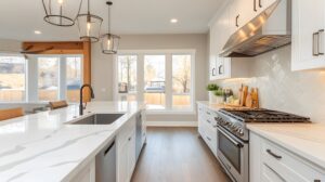 White kitchens with white quartz countertops